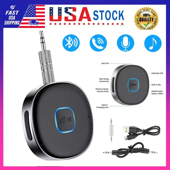 Bluetooth Car Adapter 3.5mm , Bluetooth Aux Adapter for Car, 16H Battery Life, Dual Connect, Calls Hands Free, Wireless Audio Receiver for Home, Stereo/Speaker/Headphone