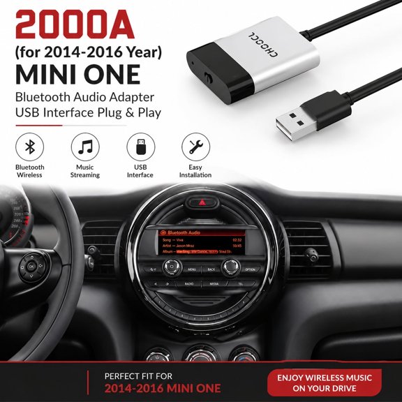 Bluetooth Car Adapter for BMW Mini Cooper – CIC & Boost CD System, USB & AUX Interface, Wireless iPod & Music Streaming (iOS/Android Compatible)