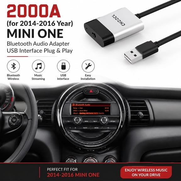 Bluetooth Car Adapter for BMW Mini Cooper – CIC & Boost CD System, USB & AUX Interface, Wireless iPod & Music Streaming (iOS/Android Compatible)