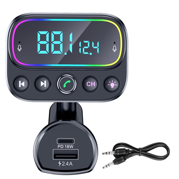 Bluetooth Car Adapter with Dual Microphones Fast Charging LCD Backlight, Clear Sound