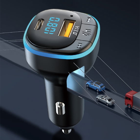 Bluetooth Car Charger FM Transmitter Adapter | Bluetooth 5.0 Music Player | Hands-Free Call | Dual USB & Type-C Ports | QC3.0 Fast Charging | 3D Sound | Voice Assistant | Black | 12V-24V | 1 Pack