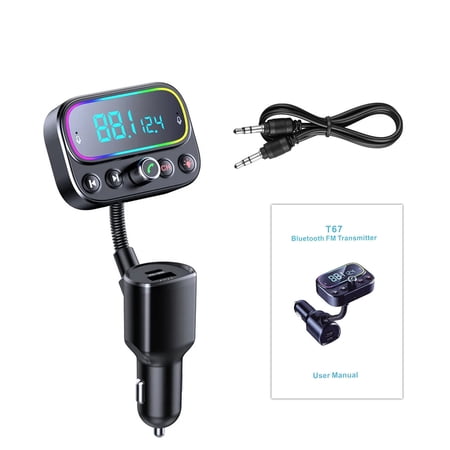 Bluetooth Car FM Transmitter with USB-C PD Charging Nine-Color Backlight, CVC Noise, Intelligent Phone Assistant