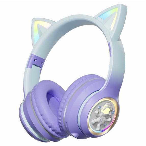 Cat Ear Bluetooth Headphones,Wireless Foldable On Ear Earphone, RGB Light Up ,HiFi Stereo and Noise Cancelling Over-Ear Gaming Headphones for Kid&Girl As a Gift For PC/Laptop/Tablet/Phone/Pad