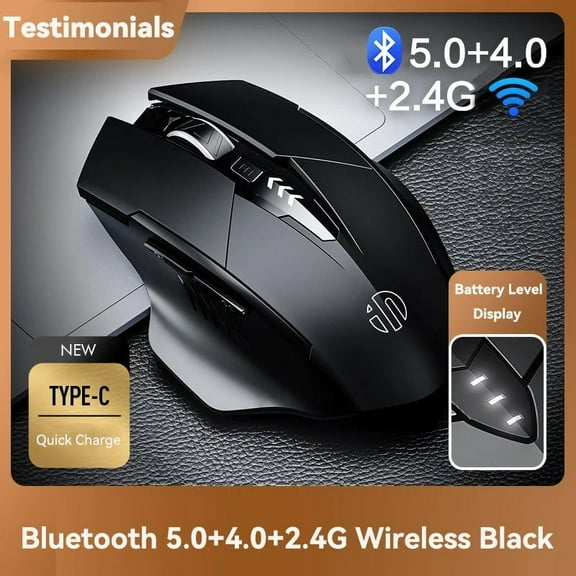 Bluetooth Compatible Mouse Rechargeable 2.4G INPHIC PM6 Wireless Mouse Office Mute Support PC Laptop Tablet Smartphone Universal bluetooth-Black