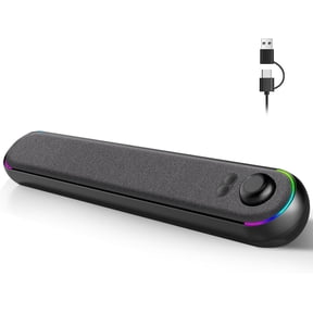 Bluetooth Computer Speakers, Desktop Stereo Soundbar with USB/USB-C Power and Audio Transmission, Plug-and-Play, Compatible with PC, Mac, Laptops, Monitors, RGB Lighting, Wired Gaming Speakers