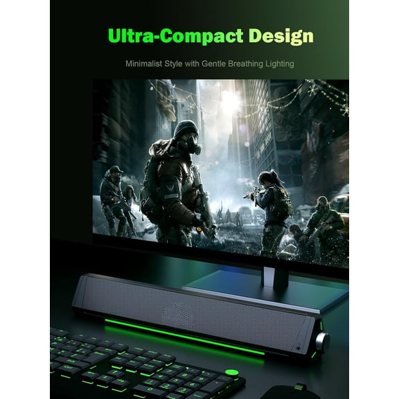 Bluetooth Computer Speakers, USB Powered Soundbar with HiFi Stereo and 3.5mm Aux-in, for PC, Laptop, Desktop Monitor, Tablets