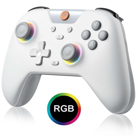 Bluetooth Controller for PC/Android Phone/iPhone/Nintendo Switch/Steam/TV, Wireless PC Gaming Controller with Hall Joysticks/Hall Triggers/RGB Lights, No Drift, No Dead Zone