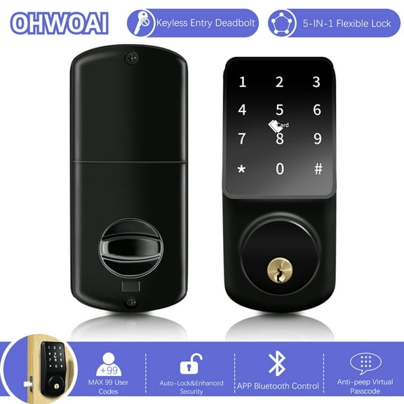 Bluetooth Deadbolt,Keyless Entry Door Lock with Keypad,Smart Door Lock with TT Lock APP,Unlock by APP, Codes, IC Card, Mechanical Key for Office Home Apartment Airbnb