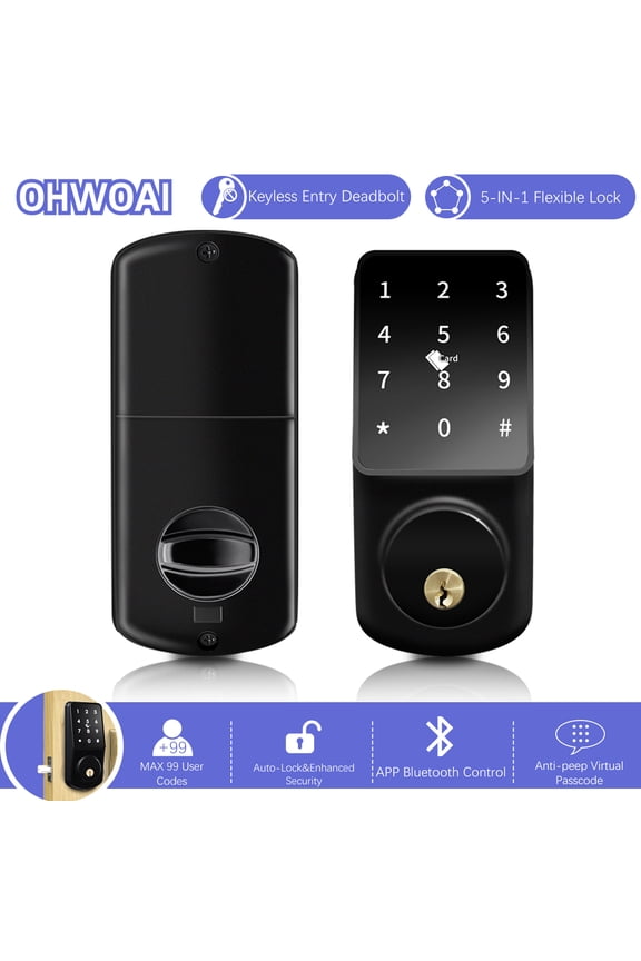 Bluetooth Deadbolt,Keyless Entry Door Lock with Keypad,Smart Door Lock with TT Lock APP,Unlock by APP, Codes, IC Card, Mechanical Key for Office Home Apartment Airbnb