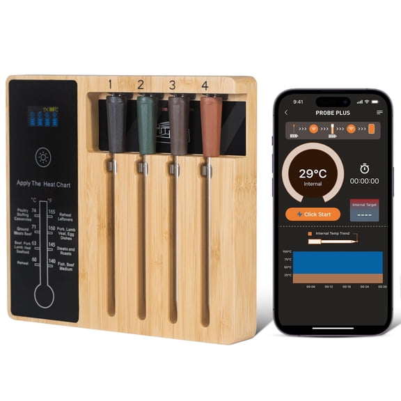 Bluetooth Digital Meat Thermometer Probe, Instant Read Food Cooking Thermometer with Charging Dock