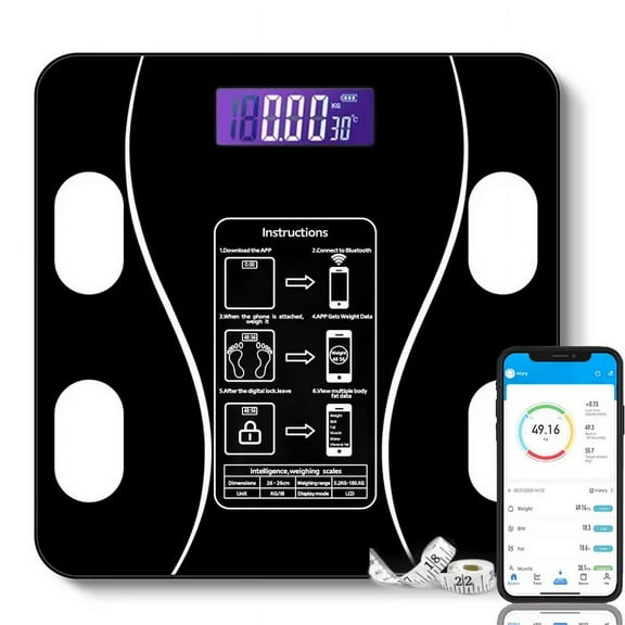 Bluetooth Digital Scale for Body Weight - Body Fat Smart Scale - Body Health Analyzer with APP Wireless Digital Bathroom Smart BMI Scale,Black