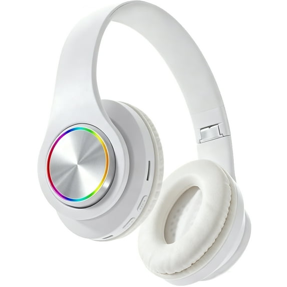 Bluetooth Over Ear Headphones, Wired & Wireless Yellow Gaming Headphone, Colorful LED Lights, Foldable Hi-Fi Stereo Headphones with Mic & 3.5mm Jack Suitable for Classroom/Home Office/PC/Mobile