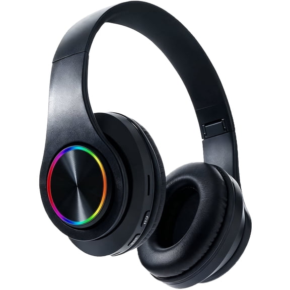 Bluetooth Over Ear Headphones, Wired & Wireless Yellow Gaming Headphone, Colorful LED Lights, Foldable Hi-Fi Stereo Headphones with Mic & 3.5mm Jack Suitable for Classroom/Home Office/PC/Mobile