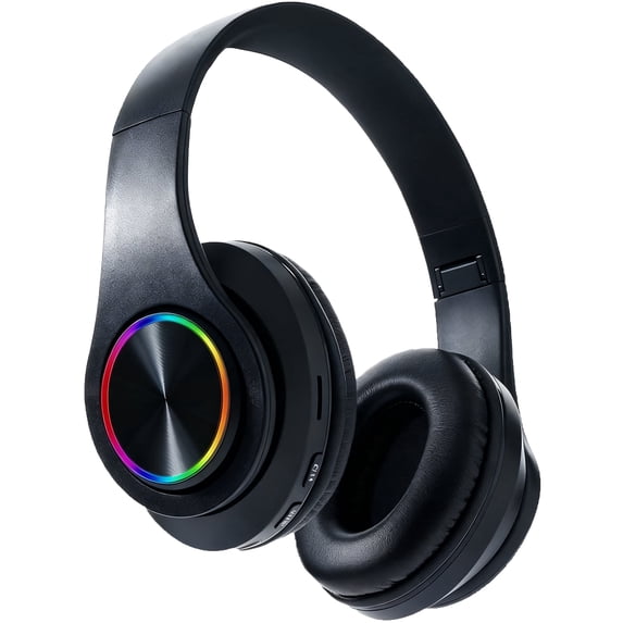 Bluetooth Over Ear Headphones, Wired & Wireless Yellow Gaming Headphone, Colorful LED Lights, Foldable Hi-Fi Stereo Headphones with Mic & 3.5mm Jack Suitable for Classroom/Home Office/PC/Mobile