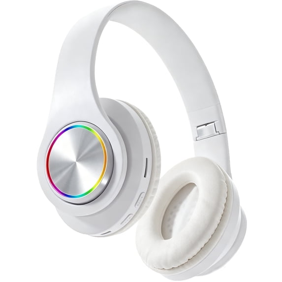 Bluetooth Over Ear Headphones, Wired & Wireless Gaming Headphone, Colorful LED Lights, Foldable Hi-Fi Stereo Headphones with Mic & 3.5mm Jack Suitable for Classroom/Home Office/PC/Mobile