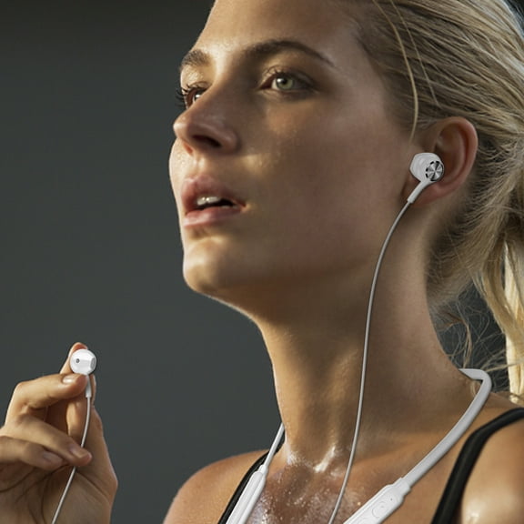 Bluetooth Earbud Magnetic Neck Hanging Earphones Noise Cancelling In-Ear Headphones White Free Size