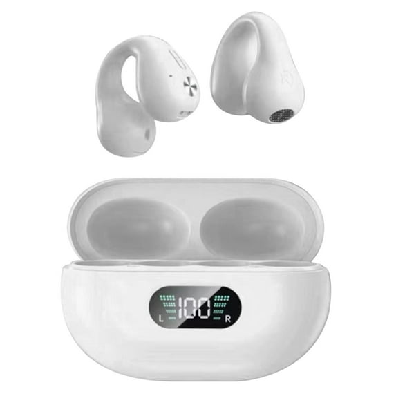 Bluetooth Earbuds Bone Conduction Open Ear Intelligent Digital Display Ergonomic Lightweight Wireless Earbuds for Sports White