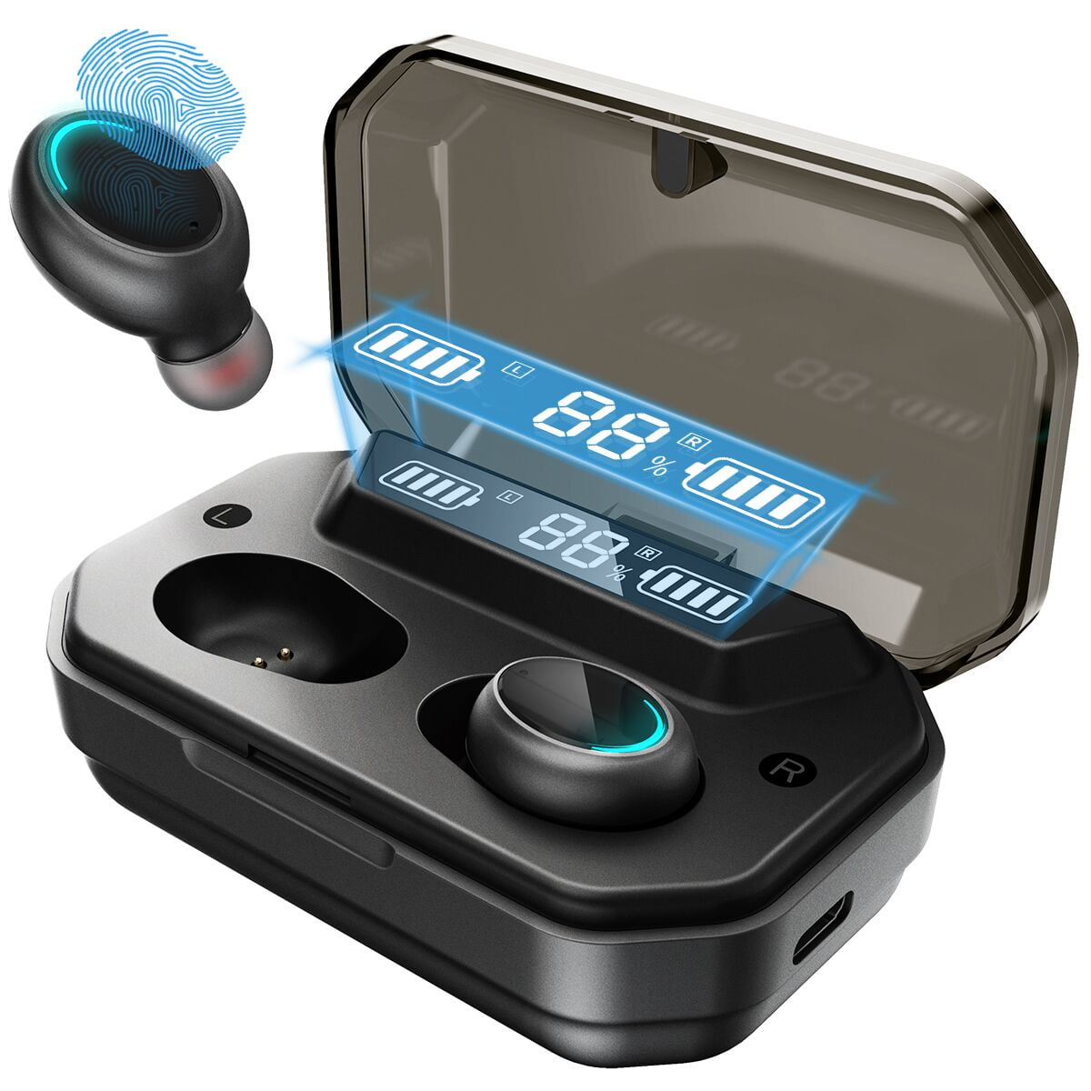 Wireless Earbuds with Mic IPX7 Waterproof Bluetooth LED Battery Display for Android iPhones Walmart