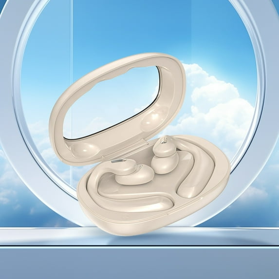 Bluetooth Earbuds, Hwkond 5.3 Bluetooth Open Ear Hanging Long Range Wearing Call Noise Reduction Non In Ear Wireless Bluetooth Earphones, Beige, Up to 60% Off