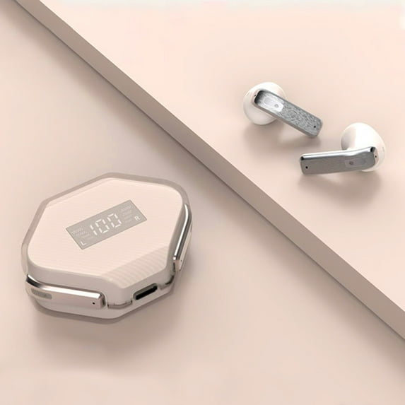 Bluetooth Earbuds, Hwkond Bluetooth 5.3 In-Ear Digital Display Call Noise Reduction High Capacity Battery Portable Transparent Spaceroom Wireless Earphones, Beige, Up to 60% Off