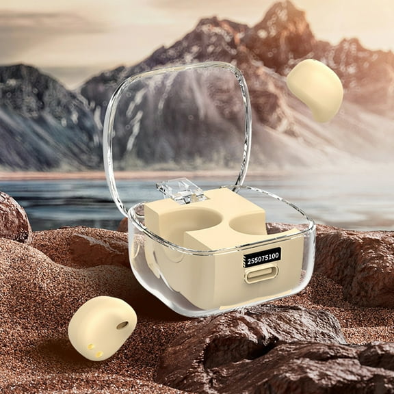 Bluetooth Earbuds, Hwkond Sleep Bluetooth Earphones Mini Invisible Compact And Insensitive To Wear Digital Display High Sound Quality Intelligent Noise Reduction, Beige, Up to 60% Off