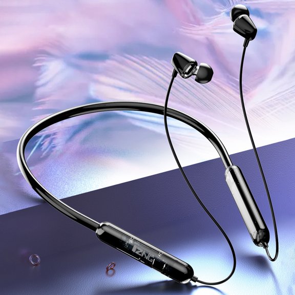 Bluetooth Earbuds, Hwkond Transparent Bin Hanging Neck Bluetooth Headset V5.3 Ultra-long Standby In-ear Bluetooth Headset, Black, Up to 60% Off