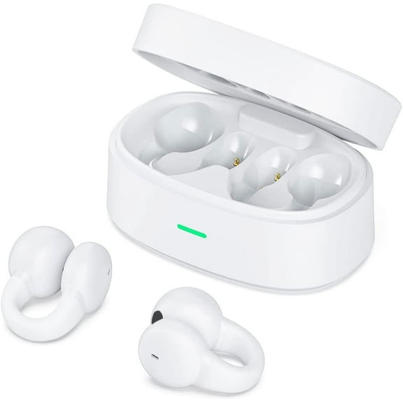 Bluetooth Earbuds Wireless Ear-Clip TWS Earphones for iPhone 16/Pro/Max/Plus - True Stereo Charging Case Hands-free Mic Headset