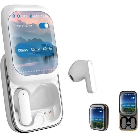 Bluetooth Earbuds with Smart Full-Color Touch Screen Case, Noise Reduction Wireless Headphones