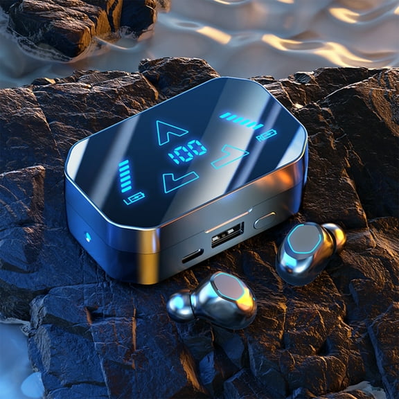 Bluetooth 5.3 Wireless Earbuds with LED Display Charging Case - 95H Playtime, IPX4 Waterproof, Built-in Flashlight, Hi-Fi Stereo Sound for Sports/Running/Gym (White)