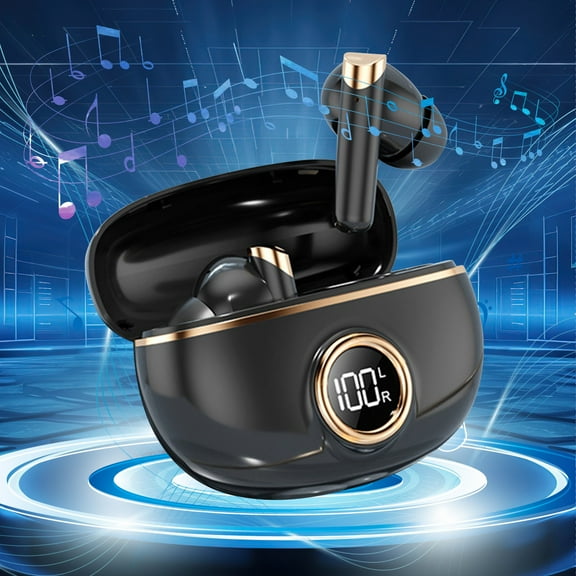Bluetooth Earphones, Czzoypi True Wireless Noise Cancelling Earbuds with 57H Playback, Bluetooth 5.3 Auto Pairing LED Display In-Ear Stereo Sound for Android, Black