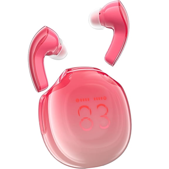 BT 5.3 Earphones Wireless Earbuds Headphones with ENC Noise Canceling Earbuds 30h Playback LED Power Display Built in Mic Headphones with IPX4 Waterproof for Sports-Red