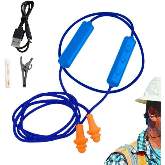 Bluetooth Earplugs for Work - 39.3'' Earbuds Hidden In Ear Headphones with Mic and Controls - Isolating Earplugs for Construction Sites, Noisy Places Gift for Men Women(Blue,1Pcs)