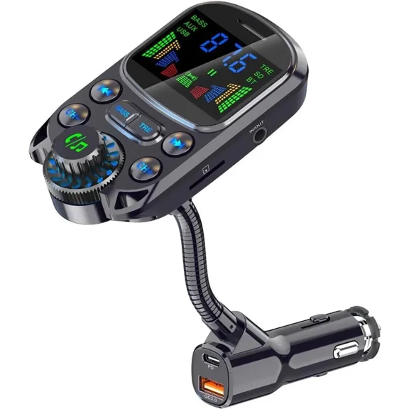 Bluetooth FM Transmitter for Car 1.5" Color Screen Display Wireless Handsfree Radio Transmitter Car Charger Adapter Support TF Card USB Flash Drive 48W PD/ QC3.0 Dual USB Charging