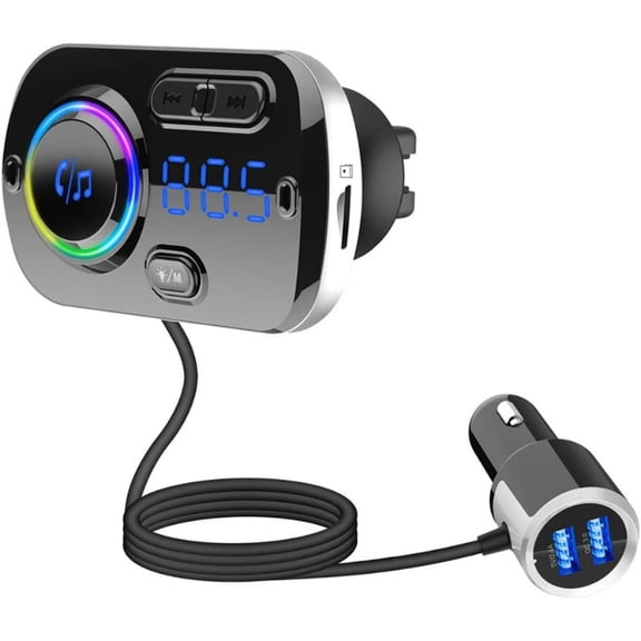 Bluetooth FM Transmitter for Car, Handsfree Wireless Bluetooth 5.0 1.2 Inch LCD MP3 Player USB Fast Charge 3.0 Car Accessories Auto FM Modulator with Atmosphere Light