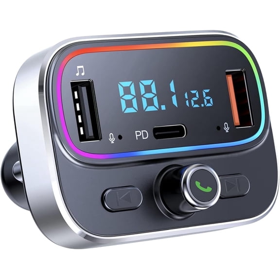 GUANDA FM Transmitter for Car with Hands-Free Calling Dual Mics, Bluetooth Adapter Fast Charging 18W & PD 20W, Hi-Fi Sound, USB/TF Music Player