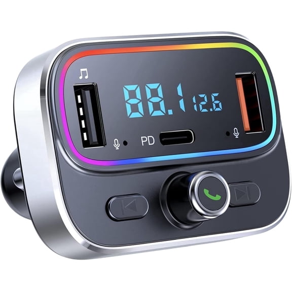 GUANDA FM Transmitter for Car with Hands-Free Calling Dual Mics, Bluetooth Adapter Fast Charging 18W & PD 20W, Hi-Fi Sound, USB/TF Music Player