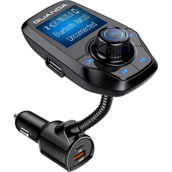 GUANDA Bluetooth Car Adapter with Hands-Free Calling, FM Transmitter for Car, PD 30W USB-C Fast Charging, AUX Input, TF Card Music Player