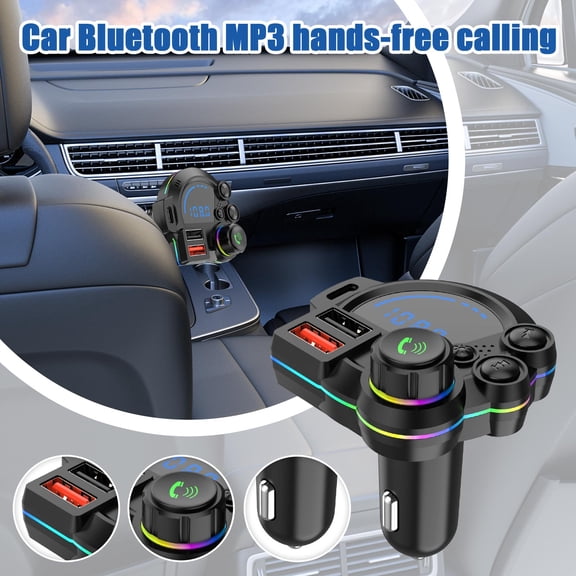 Bluetooth FM Transmitter for Car, Wireless Audio Adapter with MP3 Playback, Hands-Free Call and Charging Port, Universal Vehicle Fit,A