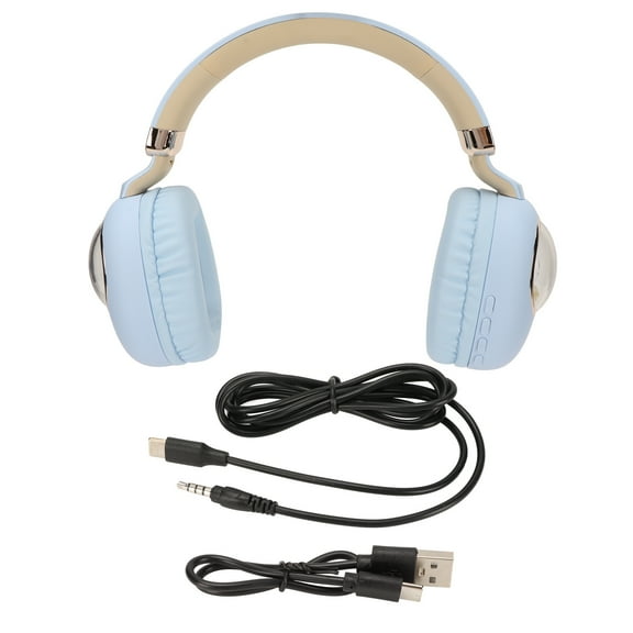 Bluetooth Gaming Headset Cute Cartoon Wired Wireless Stereo Headphone with LED Light for Games Movies Music Blue