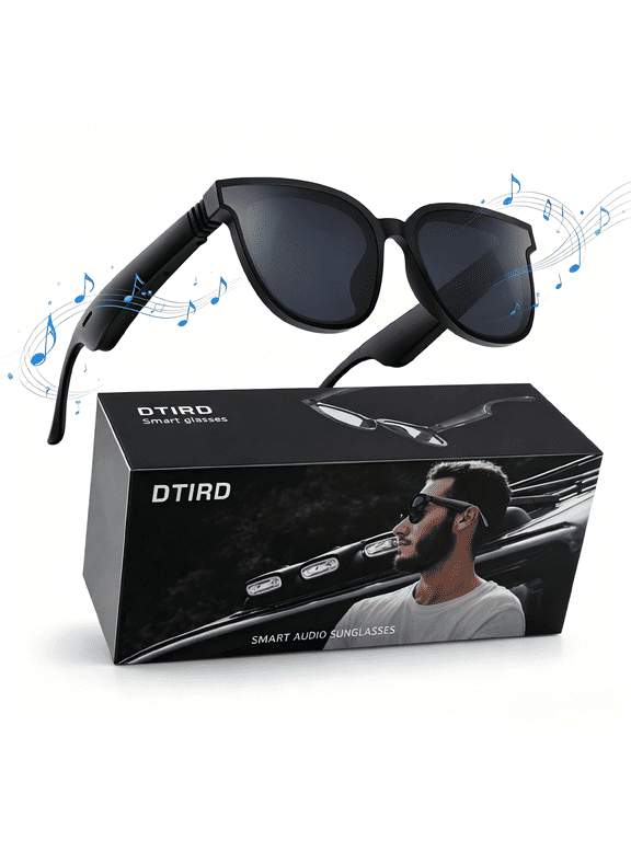 Bluetooth Glasses for Men & Women, AI Smart glasses Music Sunglasses with Open-Ear Speaker, Voice Control & HD Mic, UV400 Lens, 10H Playtime,Waterproof Music Glasses for Driving Travel Work, gifts