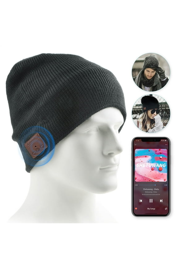 Bluetooth Hat, Upgraded Wireless Bluetooth 5.0 Beanie Hat with Headphones Headset Earphone Knitted Beanie with Stereo Speakers and Mic for Women Men