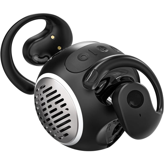 Bluetooth Headphones,2-in-1 Open Ear Headphones & Speaker,Bluetooth Headset with Mic,Clip on Headphones Wireless with Earhooks,Sports Running Wireless Bluetooth Earbuds,for Sports/Work/Camping（Black）