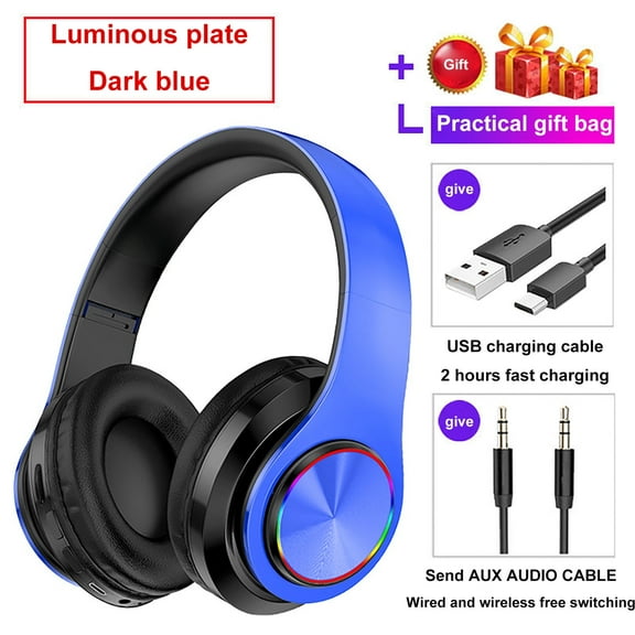 Bluetooth Headphones Over Ear, 6S Wireless Headphones Wired with 6 EQ Modes, 40 Hours Playtime Foldable HiFi Stereo Headset with Microphone, FM/TF for Cellphone/PC/Work - Blue
