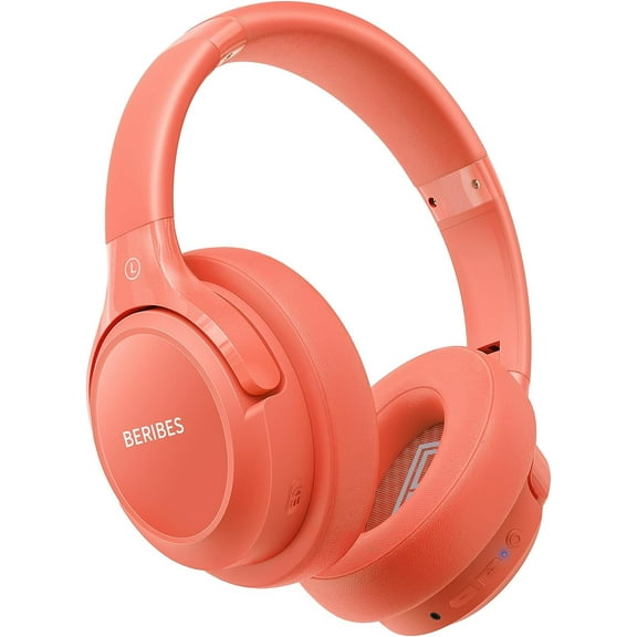 Bluetooth Headphones Over Ear,BERIBES 65H Playtime and 6 EQ Music Modes Wireless Headset with Microphone,HiFi Stereo Foldable Lightweight, Deep Bass for Home Office Outdoors Etc(Orange Red)