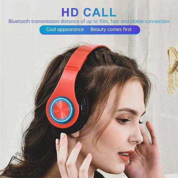 Bluetooth Headphones Over Ear with Breathing LED Light Foldable Wireless Stereo Headset Deep Bass Built In Mic Soft Earmuffs Supports Wired and Wireless Connection
