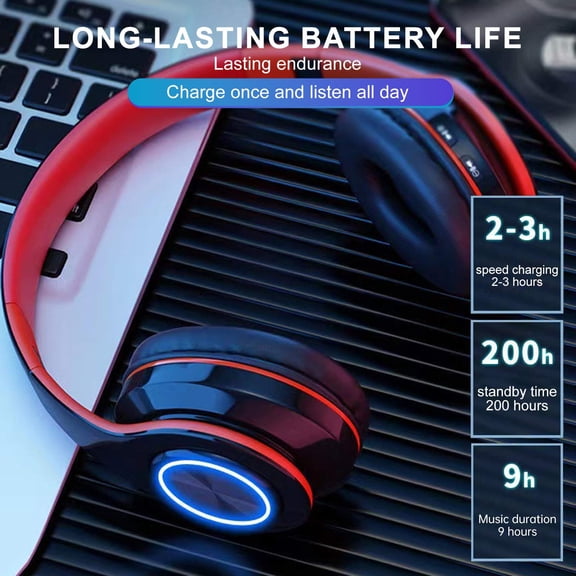 Bluetooth Headphones Over Ear with Breathing LED Light Foldable Wireless Stereo Headset Deep Bass Built In Mic Soft Earmuffs Supports Wired and Wireless Connection