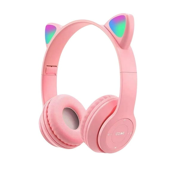 Bluetooth Headphones Over Ear, Cat Ear Luminous Bluetooth Headset, Cute Cat Ear Bluetooth Headphones with Built-in Mic, Foldable Wireless Headset, for Home Office Cellphone