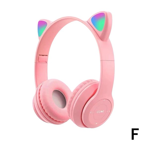 Bluetooth Headphones Over Ear, Cat Ear Luminous Bluetooth Headset, Cute Cat Ear Bluetooth Headphones with Built-in Mic, Foldable Wireless Headset, for Home Office Cellphone