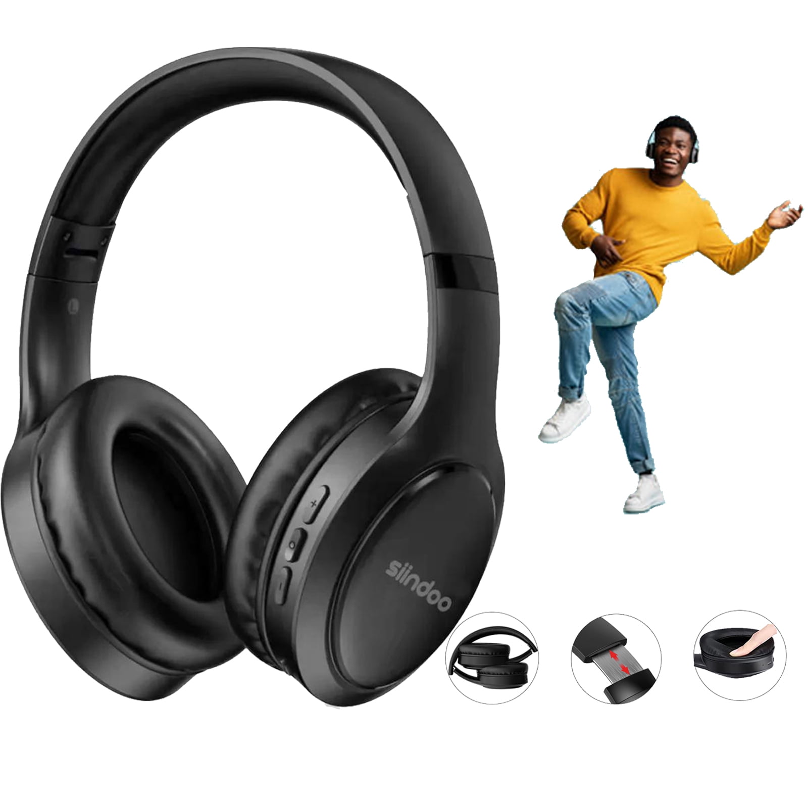 Bluetooth Headphones Over Ear,SIINDOO Noise Cancelling Headphones,Foldable  Lightweight Headset with Microphone,HiFi Stereo Sound for Travel Work