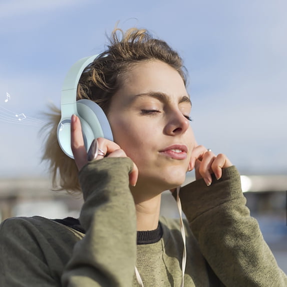 Bluetooth Headphones, Foldable Wireless and Wired Stereo Headset Micro SD/TF, FM for Cell Phone,PC,Soft Earmuffs &Light Weight for Prolonged Wearing - Light Blue